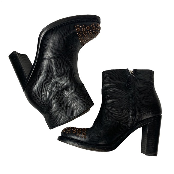 Studded‎ Toe Black Leather Ankle Boots Square Toe Block Heel Fashion Shoes - Picture 3 of 10